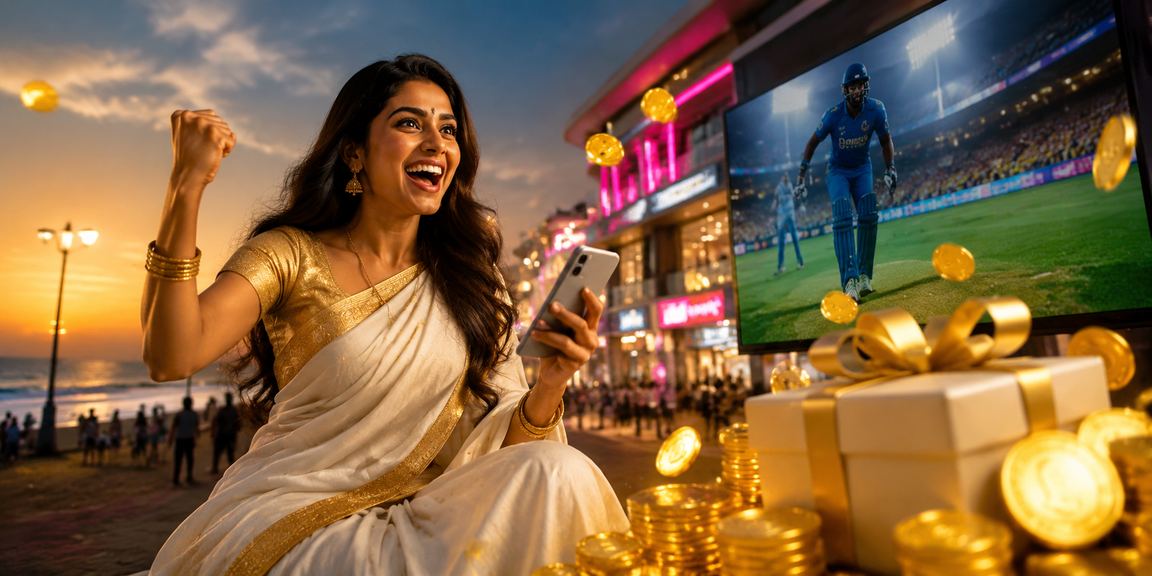 Marina Beach Chennai with people enjoying online betting on mobile
