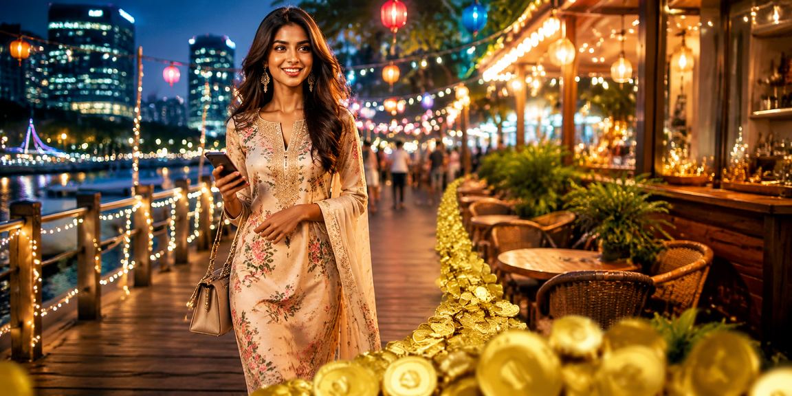 Indian woman enjoying casino app on mobile