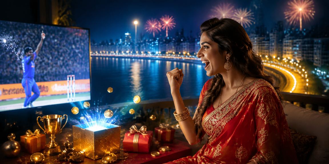 Player enjoying online slots at Mumbai Marine Drive at night